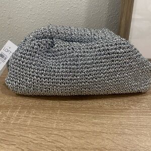LOFT Metallic Silver Knit Bag